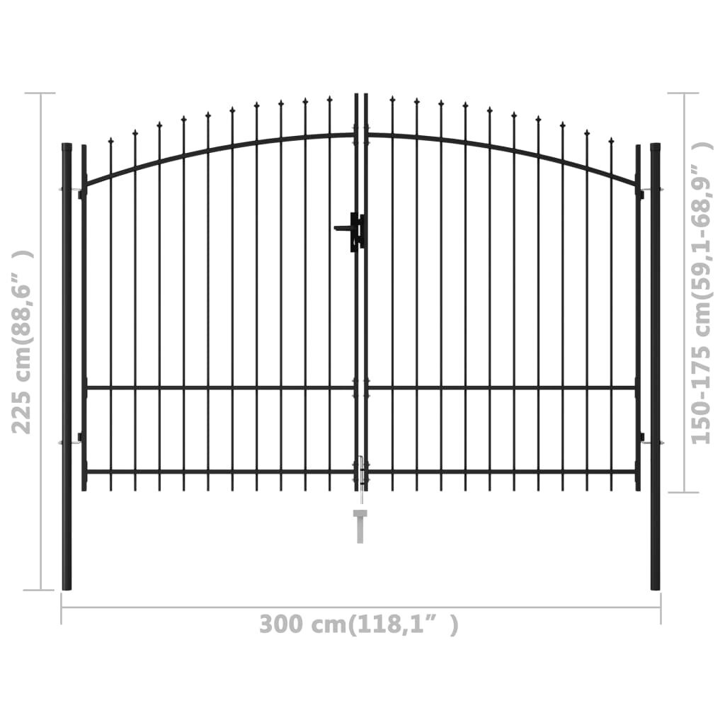 Vartai su smailiais viršugaliais, juodi, 3x1,75m, plienas цена и информация | Tvoros ir jų priedai | pigu.lt