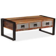 Kavos staliukas su 3 stalčiais, perdirbta mediena, 100x50x35 cm kaina ir informacija | Kavos staliukai | pigu.lt
