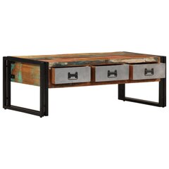 Kavos staliukas su 3 stalčiais, perdirbta mediena, 100x50x35 cm kaina ir informacija | Kavos staliukai | pigu.lt