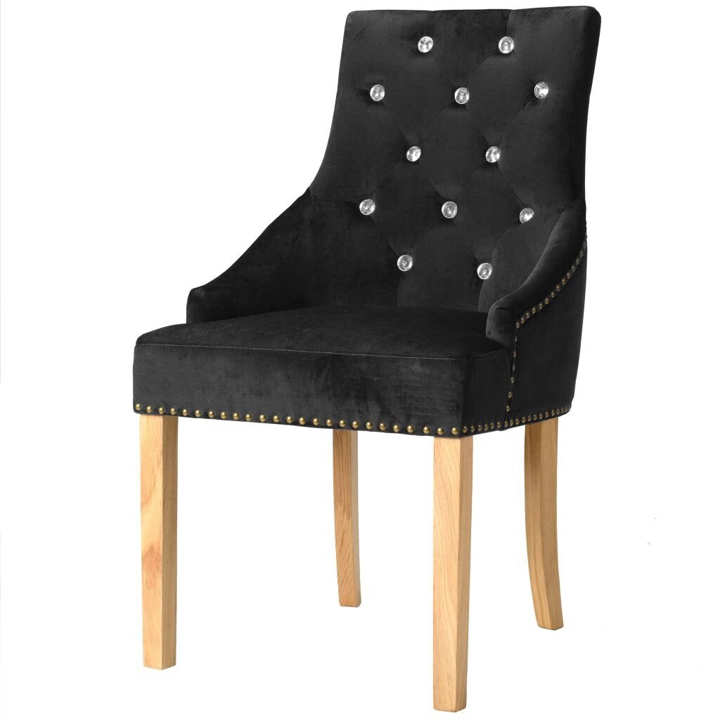 Valgomojo kėdės, 2vnt., juodos, ąžuolo masyvas ir aksomas kaina ir informacija | Virtuvės ir valgomojo kėdės | pigu.lt