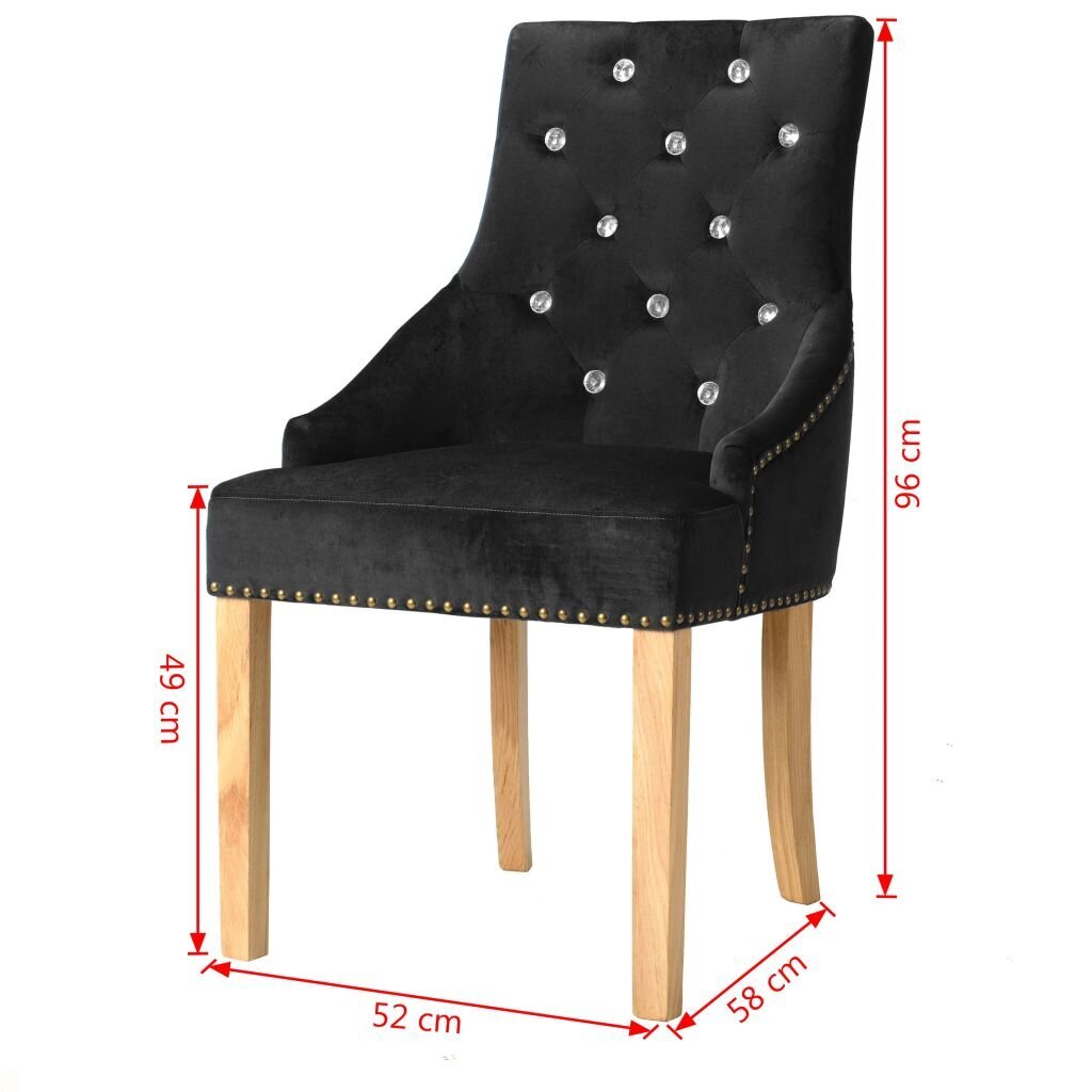 Valgomojo kėdės, 2vnt., juodos, ąžuolo masyvas ir aksomas kaina ir informacija | Virtuvės ir valgomojo kėdės | pigu.lt
