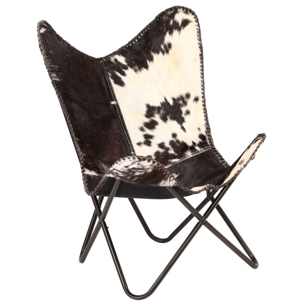 Drugelio formos kėdė, juoda ir balta, tikra ožkos oda kaina ir informacija | Svetainės foteliai | pigu.lt
