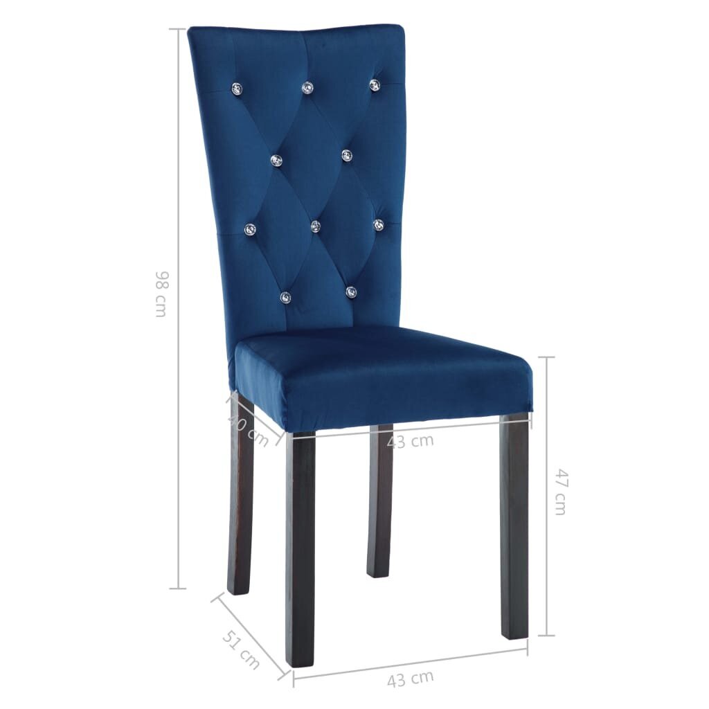 Valgomojo kėdės, 2 vnt., tamsiai mėlynos, aksomas цена и информация | Virtuvės ir valgomojo kėdės | pigu.lt