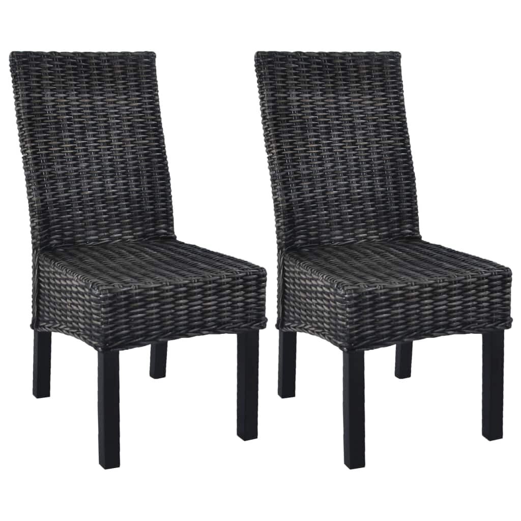 Valgomojo kėdės, 2vnt., juodos, Kubu ratanas ir mango mediena kaina ir informacija | Virtuvės ir valgomojo kėdės | pigu.lt