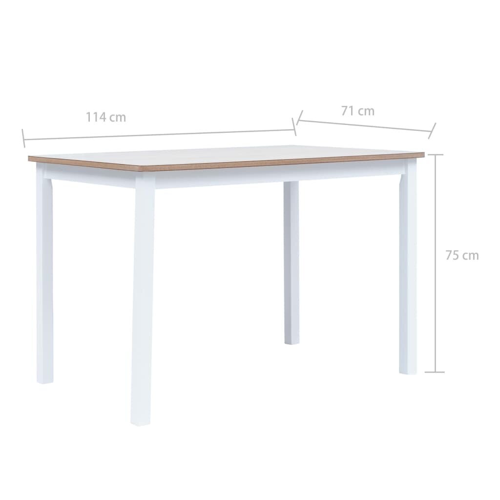 Valgomojo stalas, baltos ir rudos spalvos, 114x71x75cm, kaučiuko medžio masyvas kaina ir informacija | Virtuvės ir valgomojo stalai, staliukai | pigu.lt