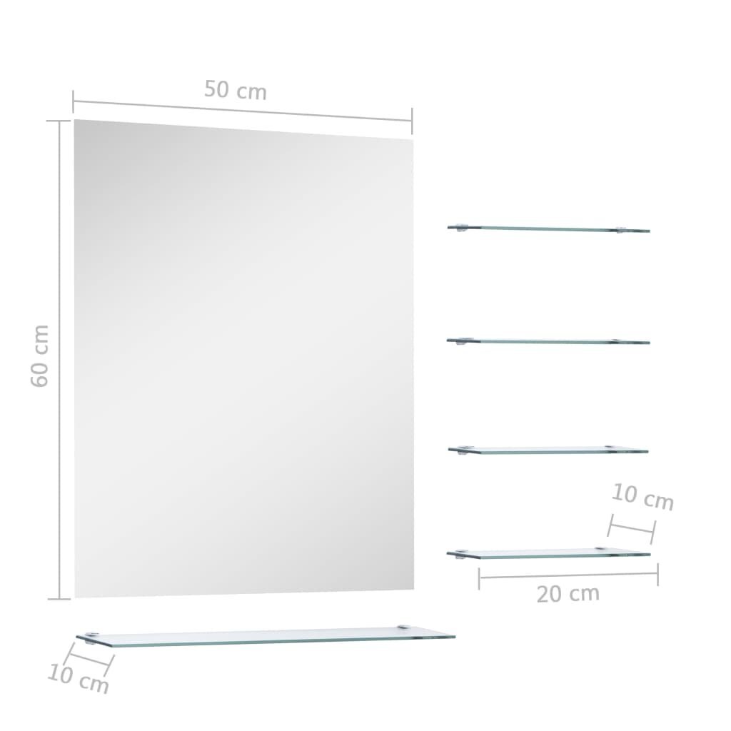 Sieninis veidrodis su lentynomis, sidabrinis, 50x60cm kaina ir informacija | Veidrodžiai | pigu.lt
