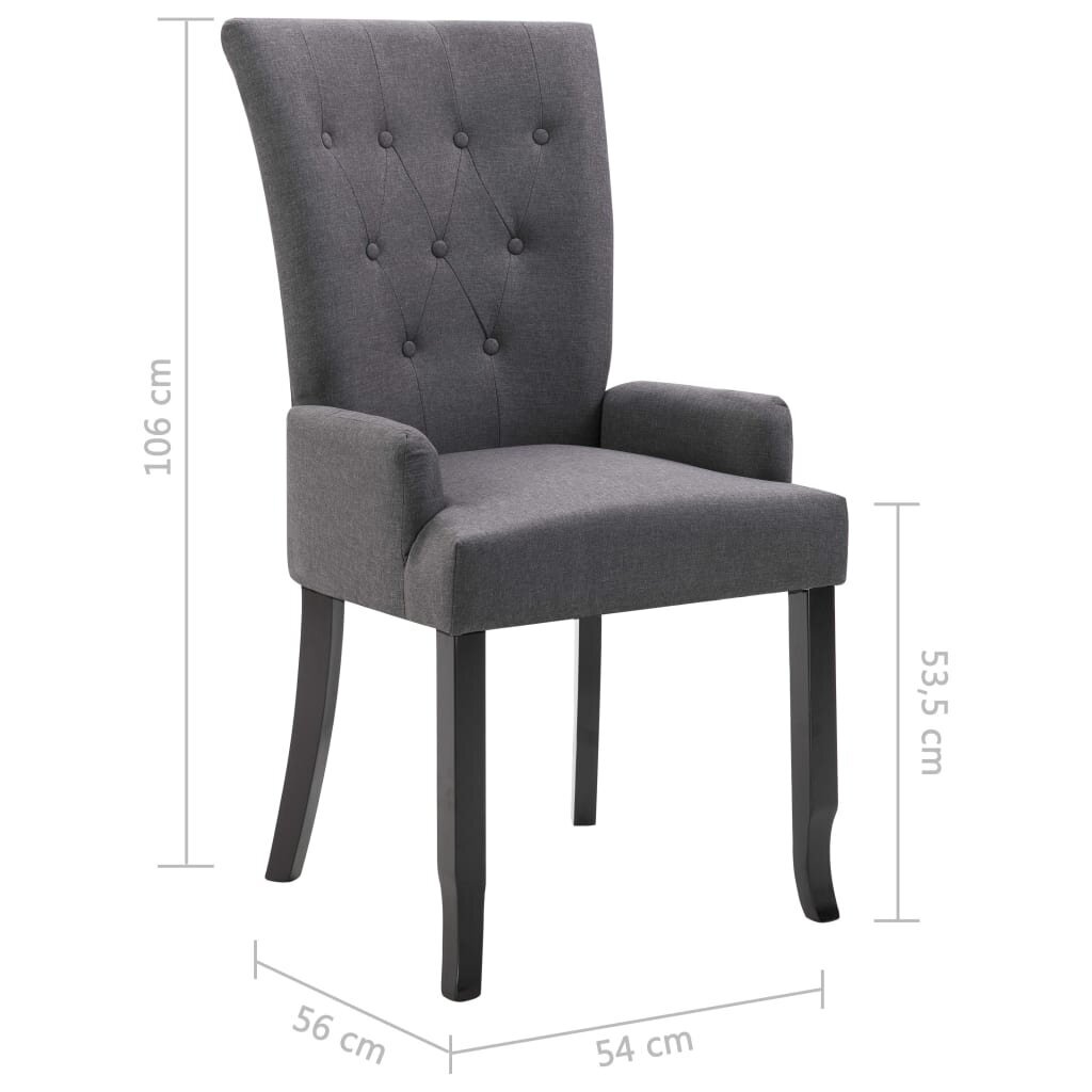 Valgomojo kėdė su porankiais, 2vnt., tamsiai pilkos, audinys kaina ir informacija | Virtuvės ir valgomojo kėdės | pigu.lt