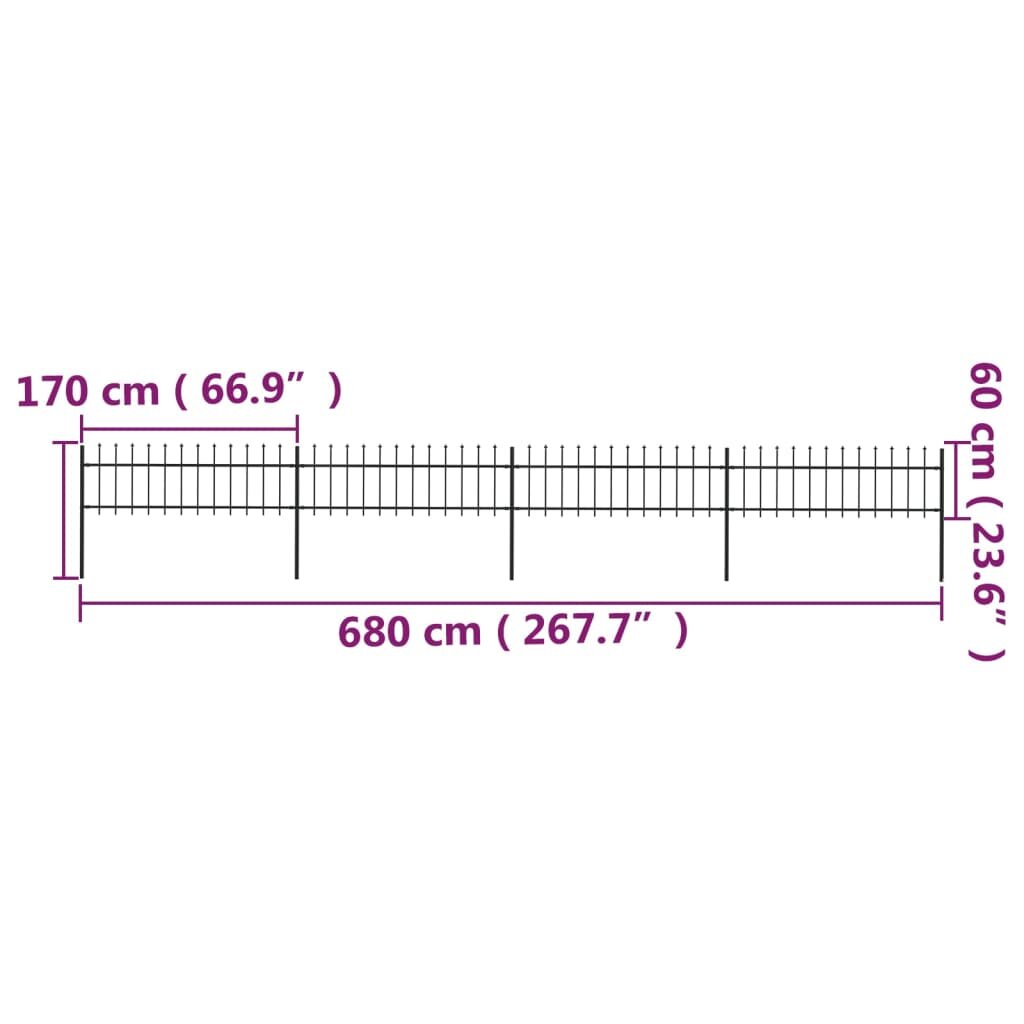 Sodo tvora su iečių viršugal., 6,8x0,6m, plienas, juoda цена и информация | Tvoros ir jų priedai | pigu.lt