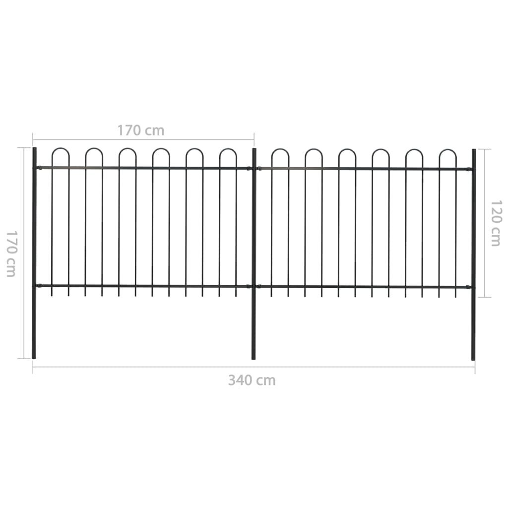 Sodo tvora su apvaliais viršugaliais, 3,4x1,2 m, plienas, juoda kaina ir informacija | Tvoros ir jų priedai | pigu.lt