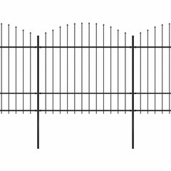vidaXL Sodo tvora su iečių viršug., juoda, (1,5-1,75)x6,8m, plienas kaina ir informacija | Tvoros ir jų priedai | pigu.lt