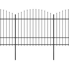 vidaXL Sodo tvora su iečių viršug., juoda, (1,5-1,75)x10,2m, plienas kaina ir informacija | Tvoros ir jų priedai | pigu.lt