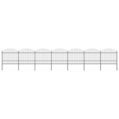 vidaXL Sodo tvora su iečių viršug., juoda, (1,5-1,75)x11,9m, plienas kaina ir informacija | Tvoros ir jų priedai | pigu.lt