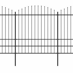 vidaXL Sodo tvora su iečių viršug., juoda, (1,75-2)x15,3m, plienas kaina ir informacija | Tvoros ir jų priedai | pigu.lt