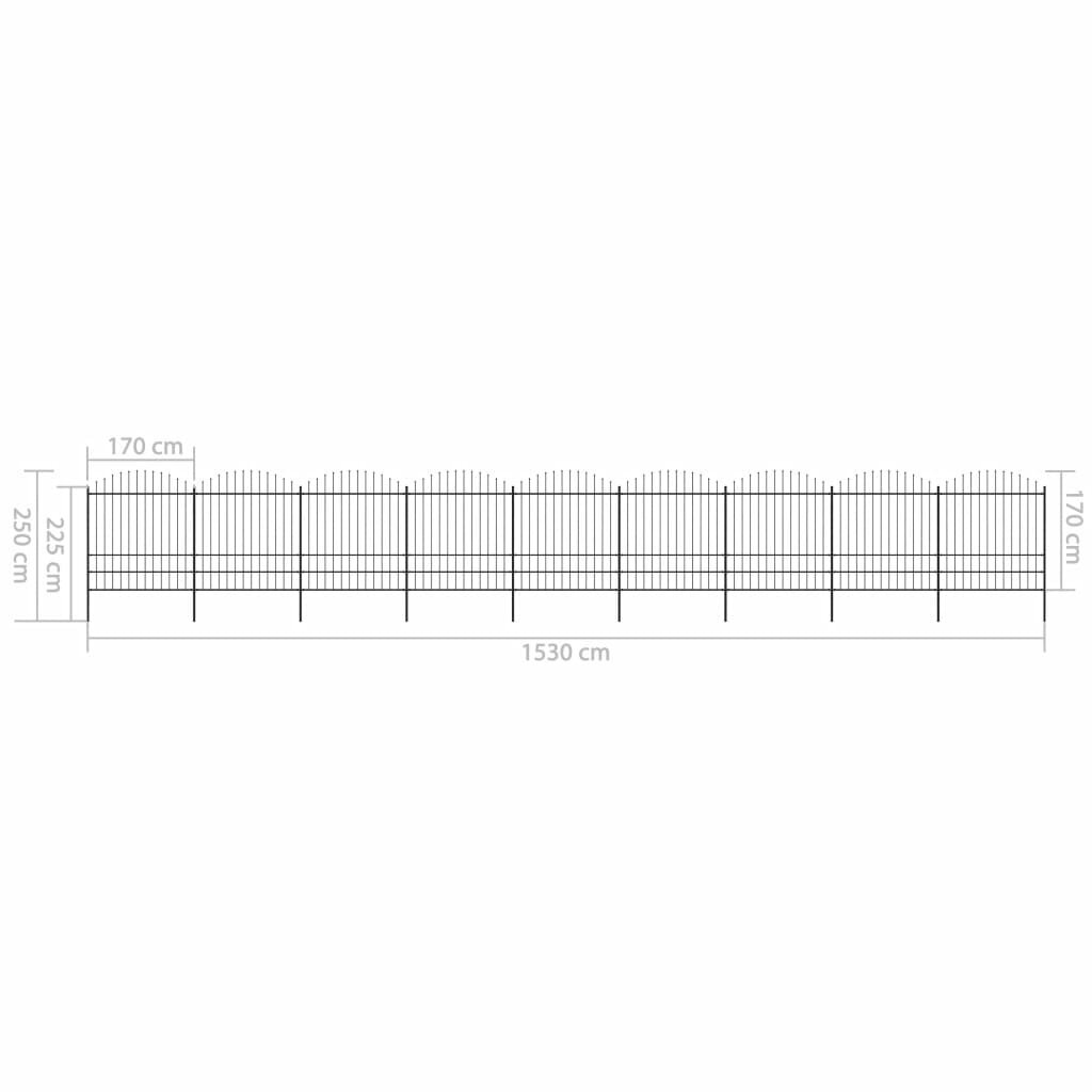 vidaXL Sodo tvora su iečių viršug., juoda, (1,75-2)x15,3m, plienas kaina ir informacija | Tvoros ir jų priedai | pigu.lt