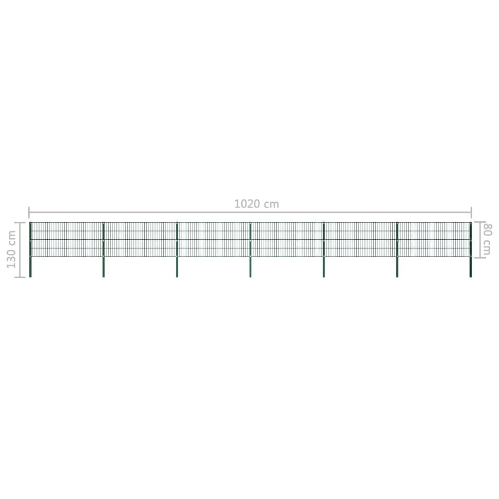 Tvoros segmentai su stulpais, žalios sp., 10,2x0,8m, geležis цена и информация | Tvoros ir jų priedai | pigu.lt