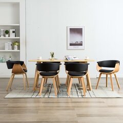 Valgomojo kėdės, 6vnt., juodos, išlenkta med. ir dirbt. oda kaina ir informacija | Virtuvės ir valgomojo kėdės | pigu.lt