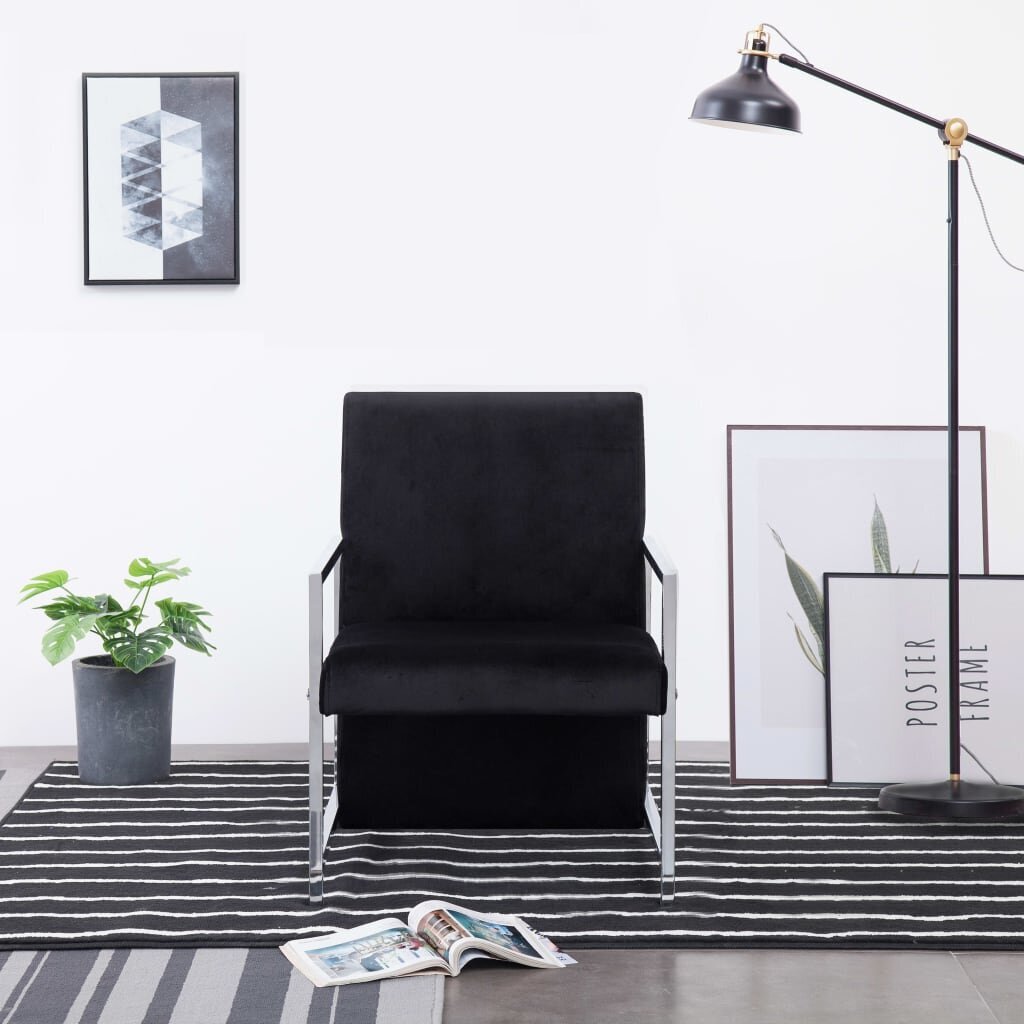 Krėslas su chromuotomis kojomis, juodas kaina ir informacija | Svetainės foteliai | pigu.lt
