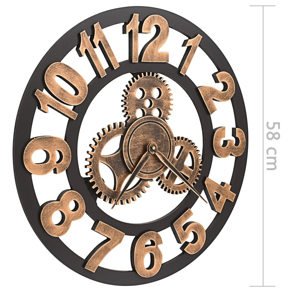 Sieninis laikrodis, auksinės ir juodos spalvos, 58 cm, metalas kaina ir informacija | Laikrodžiai | pigu.lt