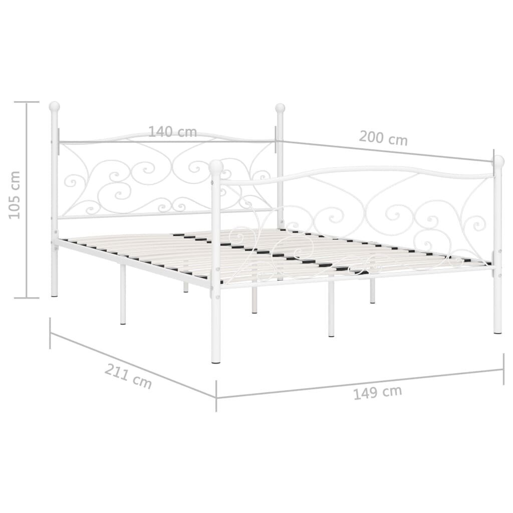 Lovos rėmas su grotelių pagrindu, 140x200 cm, baltas kaina ir informacija | Lovos | pigu.lt