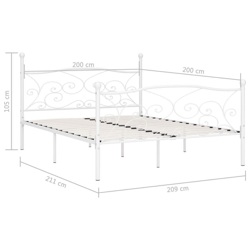 Lovos rėmas su grotelių pagrindu, 200x200 cm, baltas kaina ir informacija | Lovos | pigu.lt