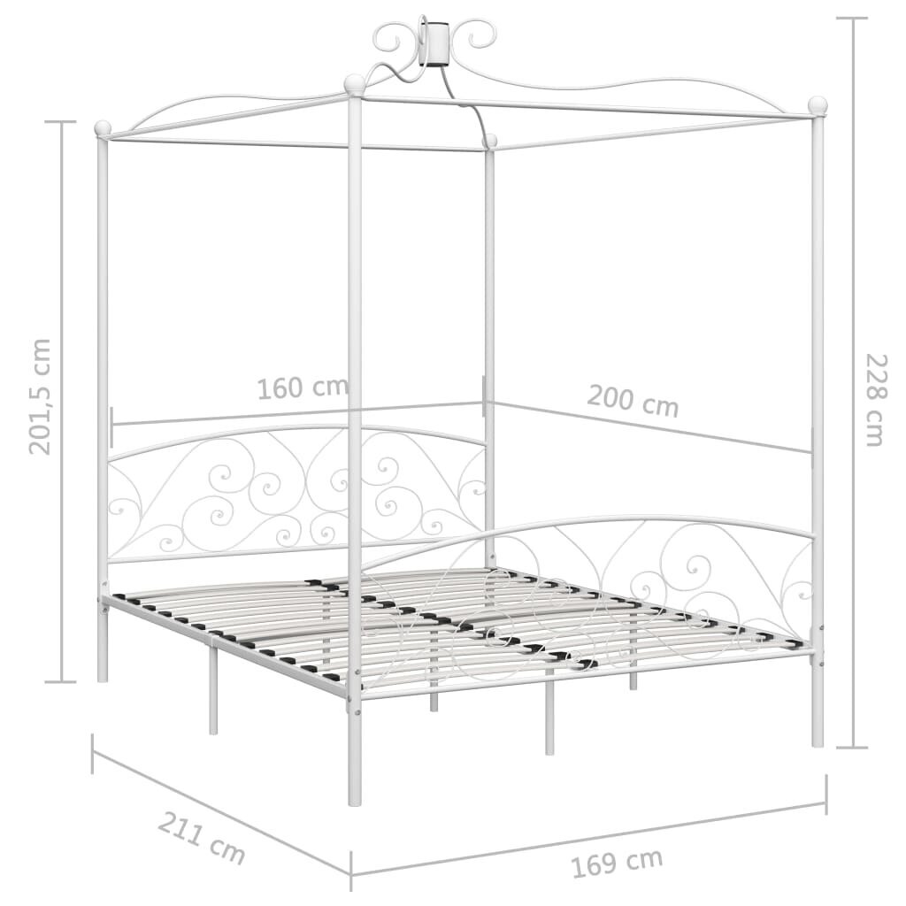 Lovos rėmas su baldakimu, metalinis, 160x200 cm, baltas kaina ir informacija | Lovos | pigu.lt