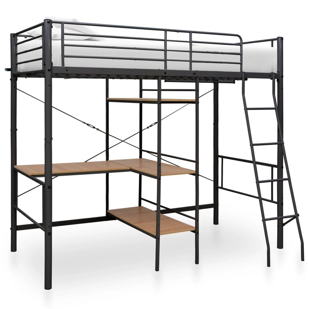 Dviaukštė lova su stalu VidaXL 90x200, juoda kaina ir informacija | Vaikiškos lovos | pigu.lt