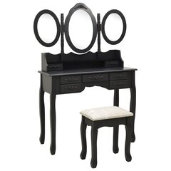 Kosmetinis staliukas su kėdute ir 3 veidrodžiais, juodas kaina ir informacija | Kosmetiniai staliukai | pigu.lt