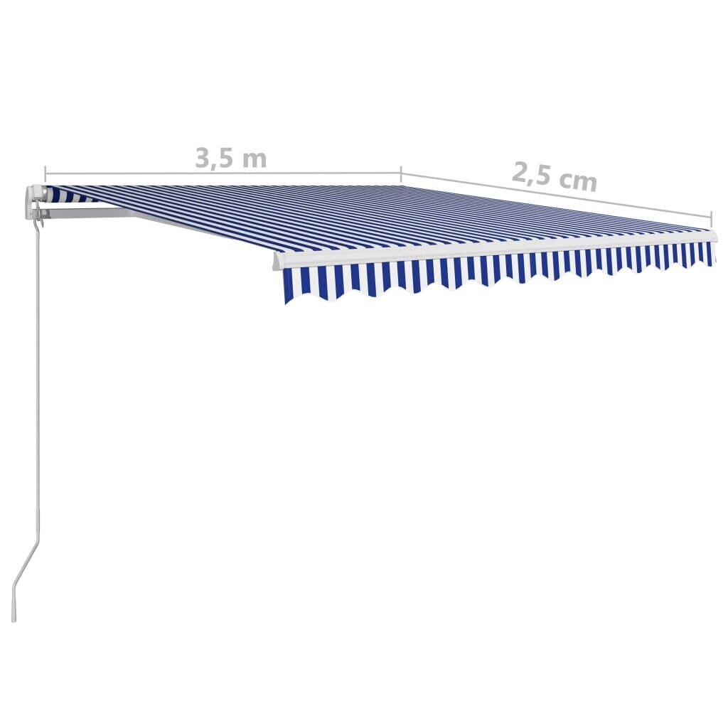 Rankiniu būdu ištraukiama markizė, mėlyna ir balta, 350x250cm kaina ir informacija | Skėčiai, markizės, stovai | pigu.lt