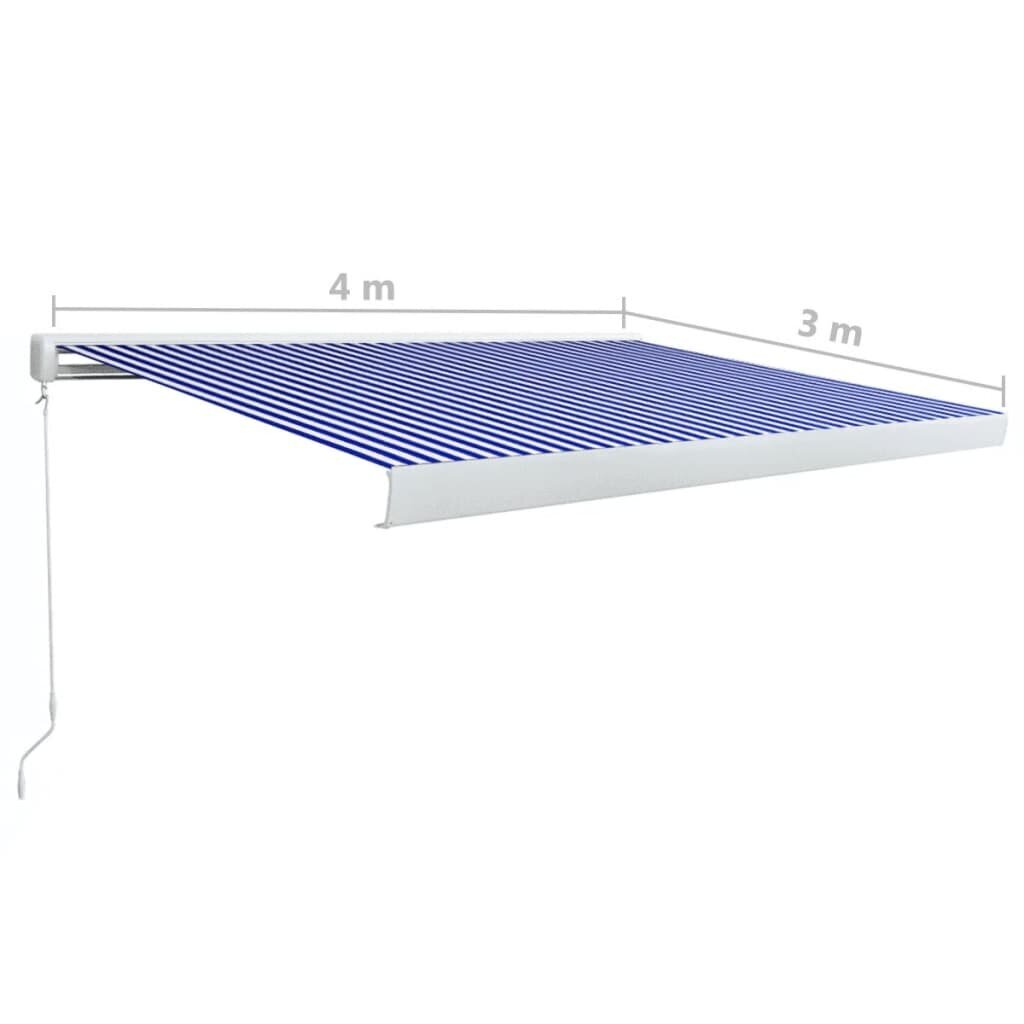 vidaXL Rankiniu būdu ištraukiama markizė, mėlyna ir balta, 400x300cm цена и информация | Skėčiai, markizės, stovai | pigu.lt