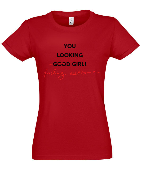 Marškinėliai moterims Fucking awesome, raudoni kaina ir informacija | Marškinėliai moterims | pigu.lt