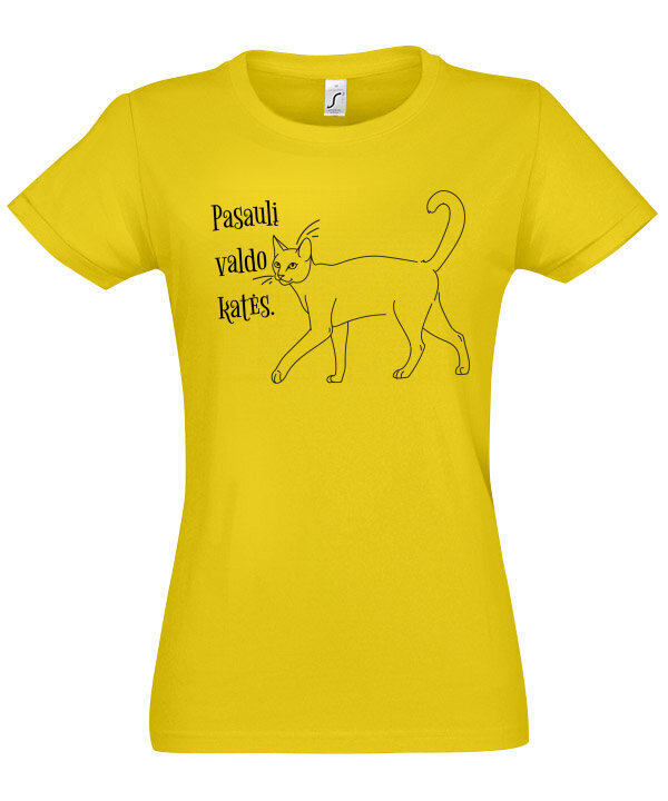 Marškinėliai moterims Pasaulį valdo katės, geltoni цена и информация | Marškinėliai moterims | pigu.lt