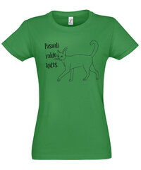 Marškinėliai moterims Pasaulį valdo katės, žali цена и информация | Женские футболки | pigu.lt