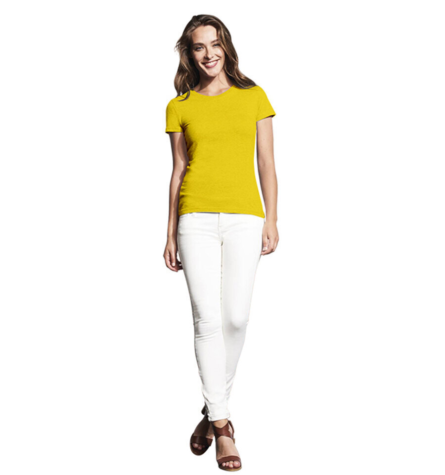 Marškinėliai moterims Very merry, geltoni kaina ir informacija | Marškinėliai moterims | pigu.lt