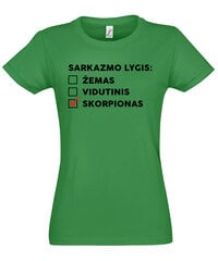Marškinėliai moterims Sarkazmo lygis skorpionas, žali kaina ir informacija | Marškinėliai moterims | pigu.lt