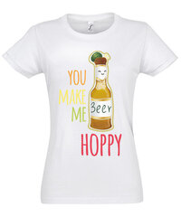 Marškinėliai moterims You make me hoppy, balti цена и информация | Женские футболки | pigu.lt