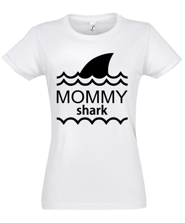 Marškinėliai moterims Mommy Shark, balti kaina ir informacija | Marškinėliai moterims | pigu.lt