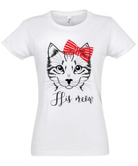 Marškinėliai moterims His meow, balti цена и информация | Женские футболки | pigu.lt