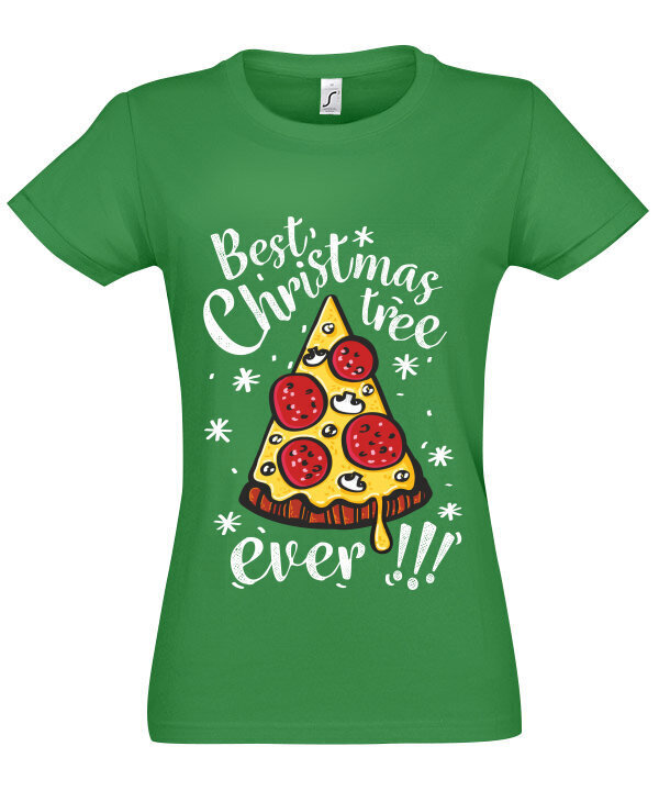 Marškinėliai moterims Pica - kalėdinė eglutė, žali цена и информация | Marškinėliai moterims | pigu.lt