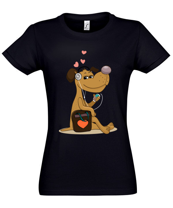 Marškinėliai moterims Mylimas šuniukas, juodi kaina ir informacija | Marškinėliai moterims | pigu.lt