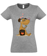 Marškinėliai moterims Mylimas šuniukas, pilki kaina ir informacija | Marškinėliai moterims | pigu.lt