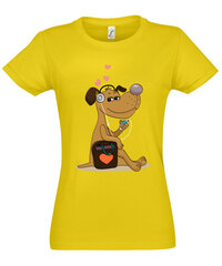 Marškinėliai moterims Mylimas šuniukas, geltoni цена и информация | Футболка женская | pigu.lt