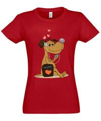Marškinėliai moterims Mylimas šuniukas, raudoni цена и информация | Футболка женская | pigu.lt