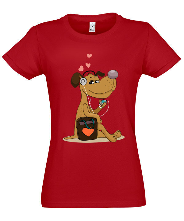 Marškinėliai moterims Mylimas šuniukas, raudoni цена и информация | Marškinėliai moterims | pigu.lt
