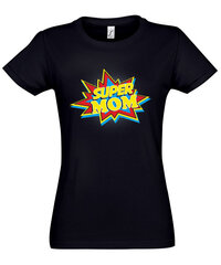 Marškinėliai moterims Super mom, juodi kaina ir informacija | Marškinėliai moterims | pigu.lt