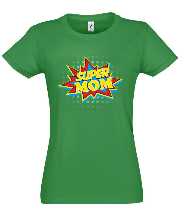 Marškinėliai moterims Super mom, žali цена и информация | Marškinėliai moterims | pigu.lt