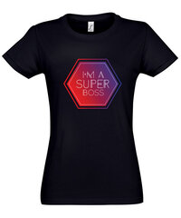 Marškinėliai moterims I'm super boss, juodi kaina ir informacija | Marškinėliai moterims | pigu.lt