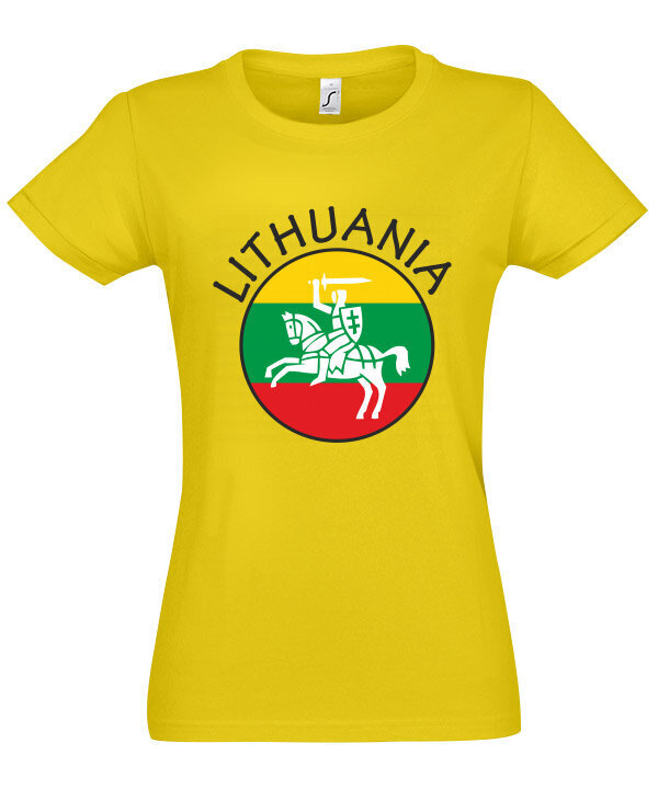 Marškinėliai moterims Myliu Lietuvą, geltoni цена и информация | Marškinėliai moterims | pigu.lt