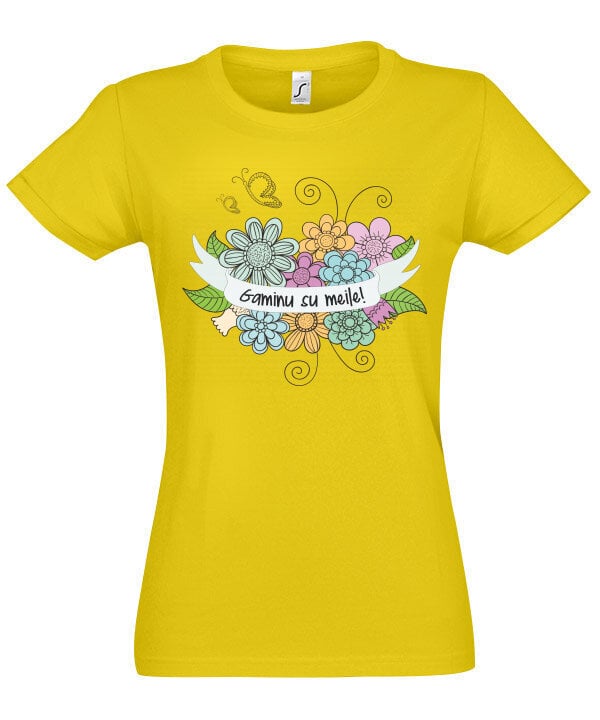 Marškinėliai moterims Gaminu su meile, geltoni kaina ir informacija | Marškinėliai moterims | pigu.lt