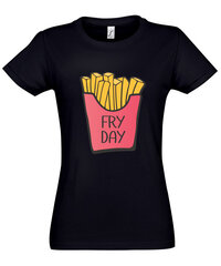 Marškinėliai moterims Fry day, juodi цена и информация | Женские футболки | pigu.lt