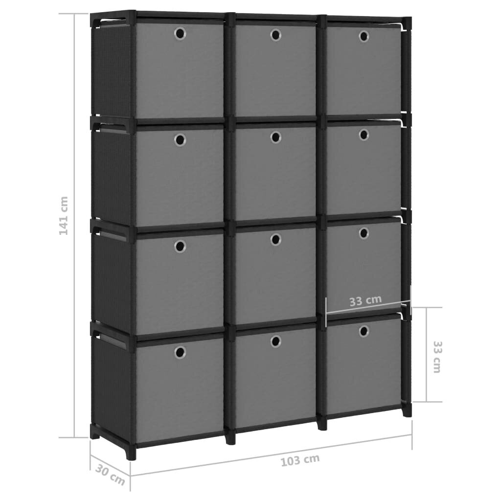 Lentyna su 12 dėžių, 103x30x141 cm, juoda цена и информация | Sandėliavimo lentynos | pigu.lt